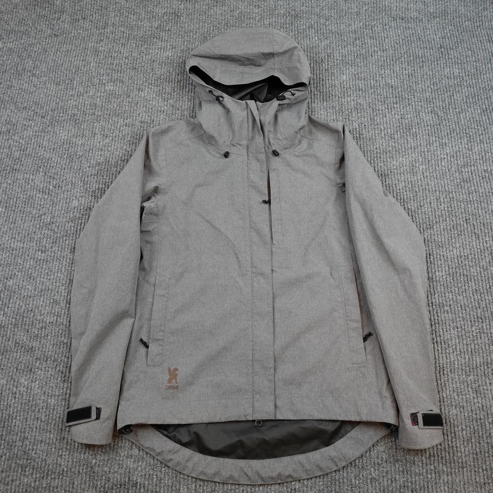 Chrome Jacket Mens Small Gray Waterproof Hooded Cycling Rain Coat Zip Pockets